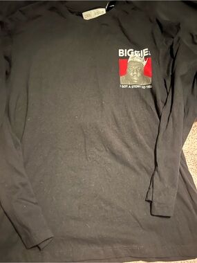 Zara Black Long Sleeve Crewneck with Red Accent 'Biggie' Graphic